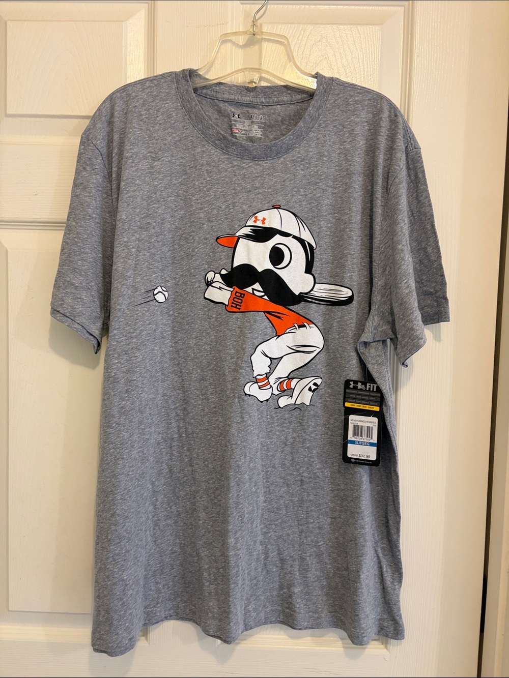 Under Armour Gray Short-Sleeve Baseball Natty Boh Tee with Orange Accents